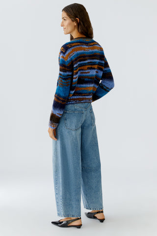 Oui Patterned Jumper Blue Brown