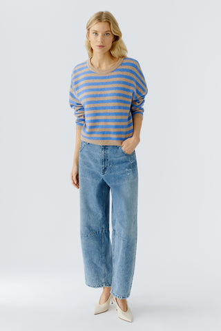 Oui Striped Jumper Blue Brown