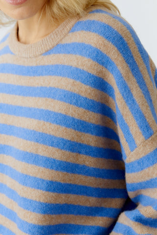 Oui Striped Jumper Blue Brown