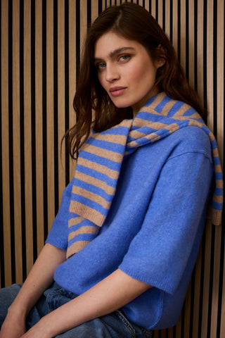 Oui Striped Jumper Blue Brown