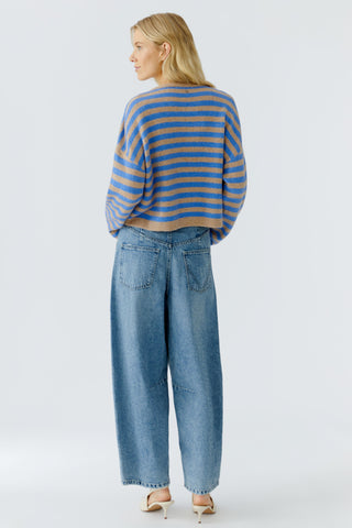 Oui Striped Jumper Blue Brown