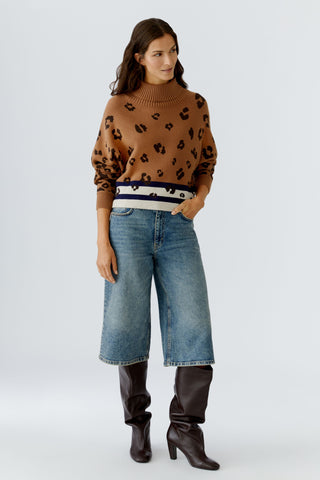 Oui Leopard Print Jumper Brown Navy
