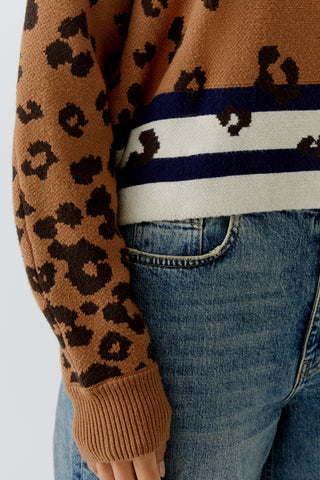 Oui Leopard Print Jumper Brown Navy