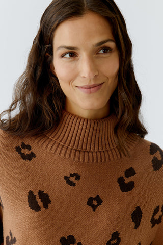 Oui Leopard Print Jumper Brown Navy