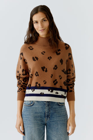 Oui Leopard Print Jumper Brown Navy