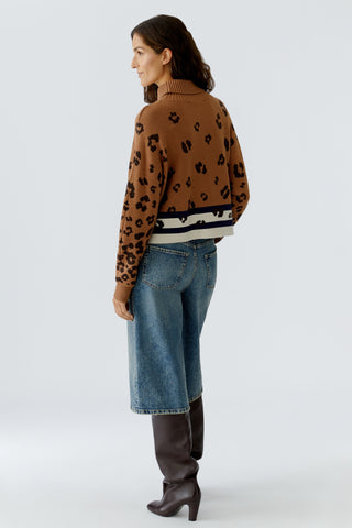 Oui Leopard Print Jumper Brown Navy