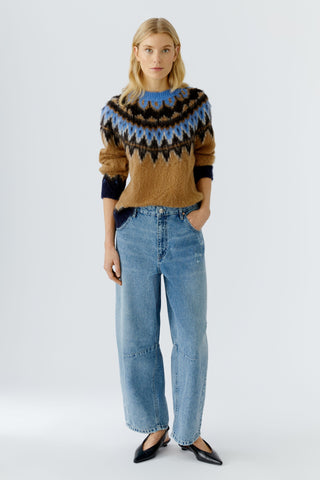Oui Patterned Yolk Jumper Brown Blue