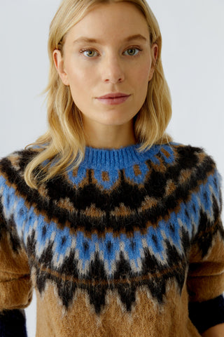 Oui Patterned Yolk Jumper Brown Blue