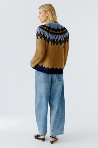 Oui Patterned Yolk Jumper Brown Blue