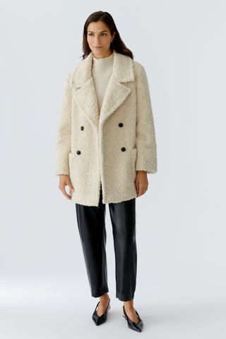 Oui Double Breasted Borg Coat Beige