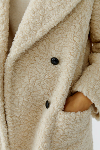 Oui Double Breasted Borg Coat Beige
