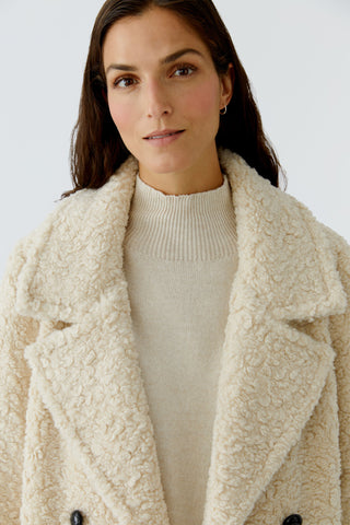 Oui Double Breasted Borg Coat Beige