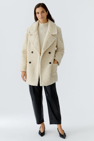 Oui Double Breasted Borg Coat Beige