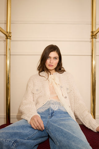 Oui Pocket Flap Cardigan Beige Melange