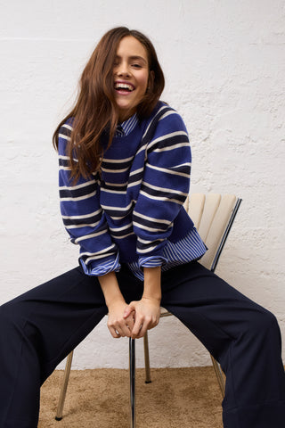 Oui Striped Jumper Blue Navy