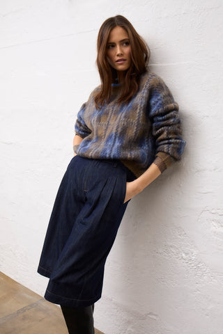 Oui Check Pattern Jumper Brown Blue
