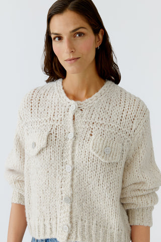 Oui Pocket Flap Cardigan Beige Melange