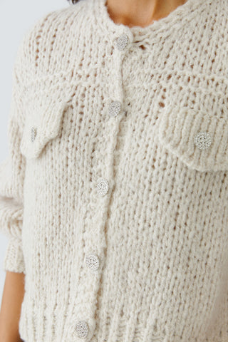 Oui Pocket Flap Cardigan Beige Melange