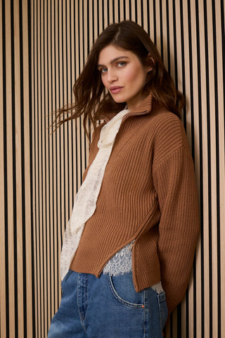 Oui Troyer Neck Jumper Brown