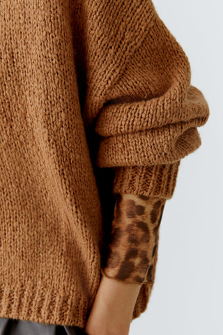 Oui Round Neck Jumper Brown