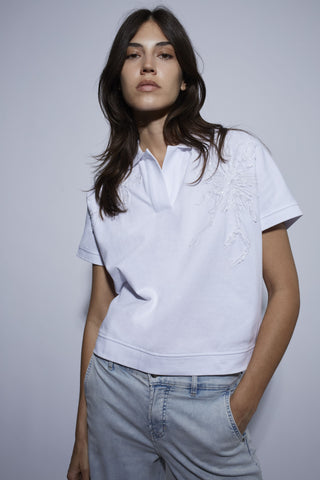 Oui Embroidered Polo Shirt White
