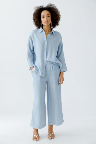 Oui Wide Leg Linen Trousers Powder Blue