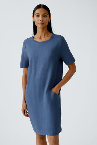 Oui Linen Cotton Midi Dress Blue
