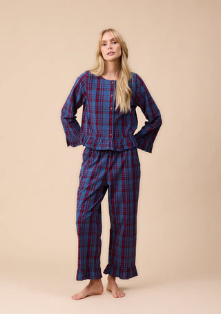 TBCo Cropped Cotton Tartan Pyjamas Navy Red