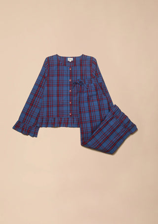 TBCo Cropped Cotton Tartan Pyjamas Navy Red