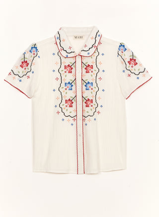 M.A.B.E Embroidered Blouse Ecru Multi Ruby