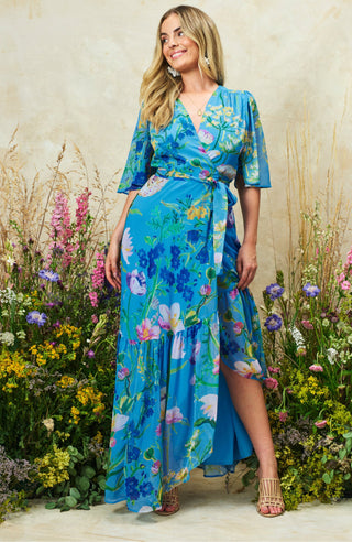 Hope & Ivy Flutter Sleeve Wrap Dress Blue The Alyssa