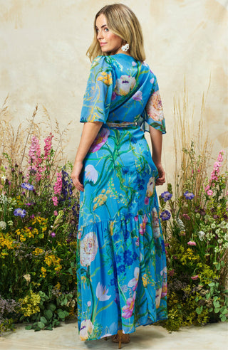 Hope & Ivy Flutter Sleeve Wrap Dress Blue The Alyssa