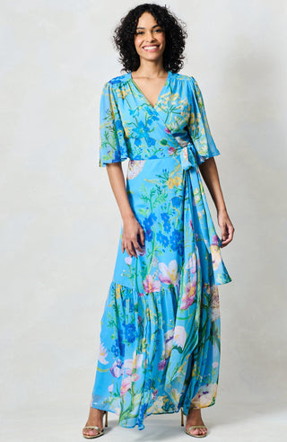 Hope & Ivy Flutter Sleeve Wrap Dress Blue The Alyssa