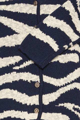 Atelier Rêve Animal Print Cardigan Navy Blue Beige Irtyra - MMJs Fashion