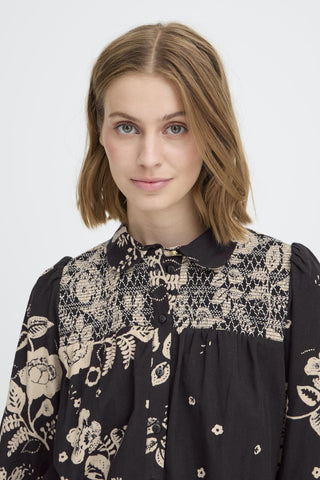 Atelier Rêve Floral Print Blouse Black Beige Irtulla - MMJs Fashion