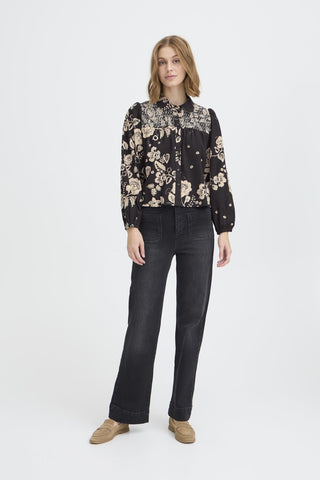 Atelier Rêve Floral Print Blouse Black Beige Irtulla - MMJs Fashion