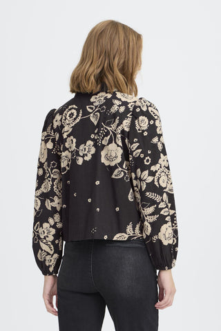 Atelier Rêve Floral Print Blouse Black Beige Irtulla - MMJs Fashion