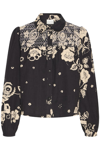 Atelier Rêve Floral Print Blouse Black Beige Irtulla - MMJs Fashion