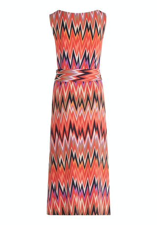 Betty Barclay Midi Tie Waist Dress in Red & Beige - MMJs Fashion