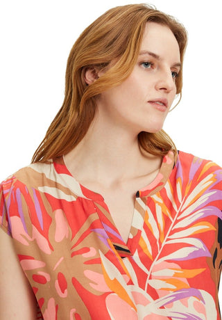 Betty Barclay Tropical Print Top Red Beige - MMJs Fashion