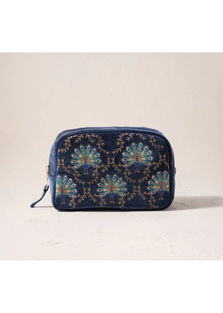 Elizabeth Scarlett Botanical Peacock Makeup Bag Indigo
