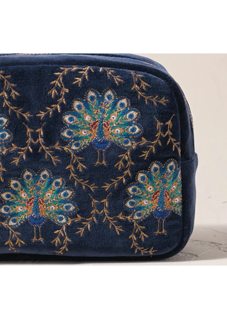 Elizabeth Scarlett Botanical Peacock Makeup Bag Indigo