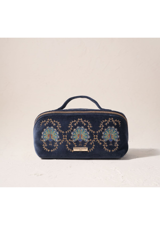 Elizabeth Scarlett Botanical Peacock Open Flat Makeup Bag Indigo