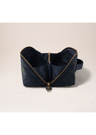 Elizabeth Scarlett Botanical Peacock Open Flat Makeup Bag Indigo