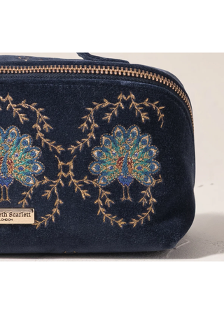 Elizabeth Scarlett Botanical Peacock Open Flat Makeup Bag Indigo