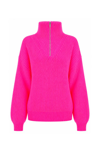TWNS Zipped Trucker Neck Jumper Neon Pink Breckenridge
