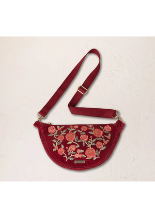 Elizabeth Scarlett Camellia Romance Velvet Crossbody Sling Bag Cranberry