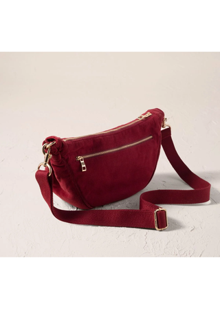 Elizabeth Scarlett Camellia Romance Velvet Crossbody Sling Bag Cranberry