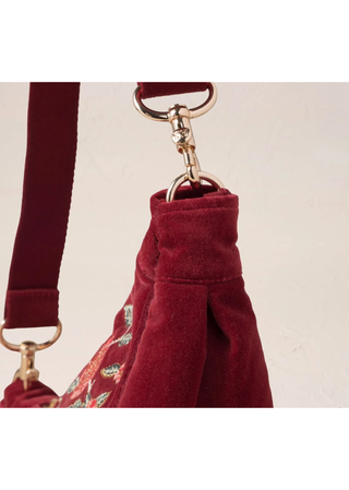 Elizabeth Scarlett Camellia Romance Velvet Crossbody Sling Bag Cranberry
