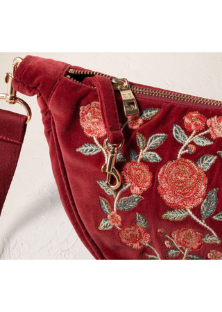 Elizabeth Scarlett Camellia Romance Velvet Crossbody Sling Bag Cranberry